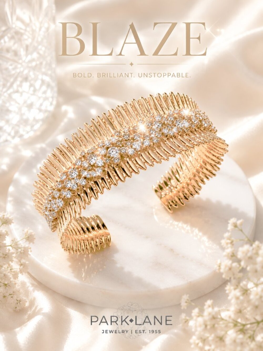 Park Lane Blaze Designer Inspired Gold CZ Cuff Bracelet